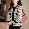 Korean Autumn Winter Knitted Jacket Women Casual Long Sleeve Stripes Imitation Mink Velvet Cardigan Sweater Female Tops