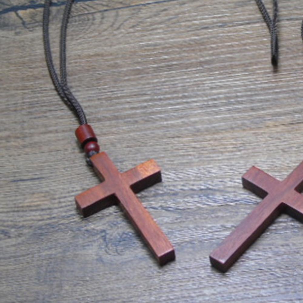 Black Walnut and Olive Wood Cross Necklace, Natural Wood Cross Chain Pendant Necklaces, Christian Catholic Jesus Cross Necklace
