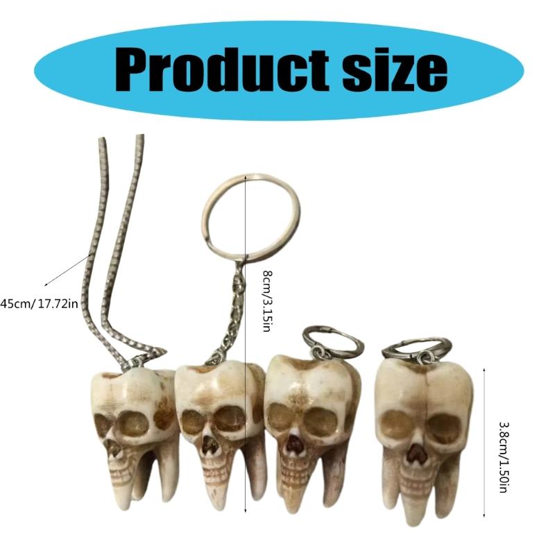 Unisex Skull Accessory Set Skull Necklace Stylish Keychain Drop Earrings Skull Jewelry Set Resin Texture for Halloween
