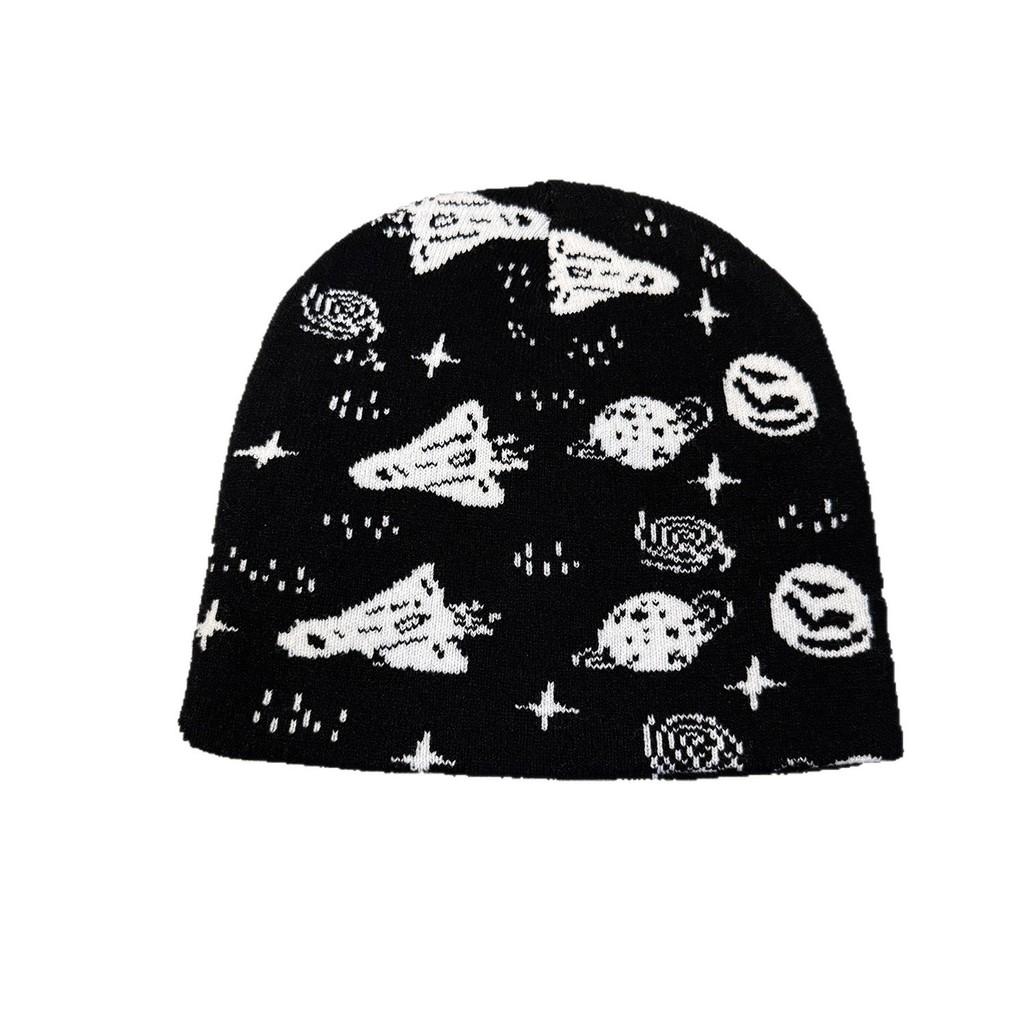 Rocket Planet Fall Winter Knit Wool Hat High Top Design Style Outdoor Casual
