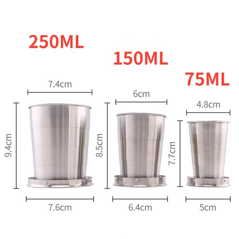 Stainless Steel Folding Cup Portable For Outdoor Travel Retractable Telescopic Collapsible Cups With Keychain