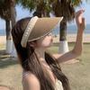 Women'S Summer New Fresh Beach Hat With Pearls Open Top Sun Hat Fashionable Raffia Straw Hat