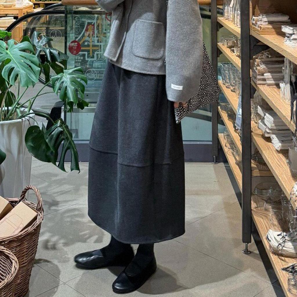 Deep Gray Elastic Waist Women's Wool Skirt - Slimming Mid-Length for Autumn/Winter 2025