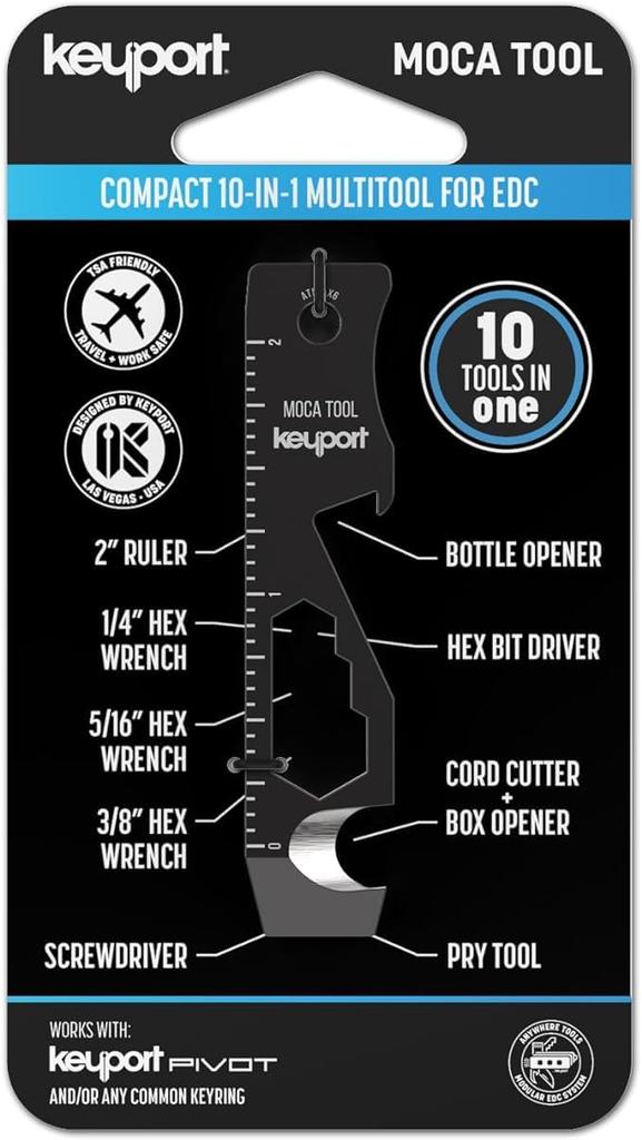 Keyport MOCA Keychain EDC Pry Bottle Box Cord and More TSA Key Tool EDC Gear Key Keychain Compatible 10-in-1 Multi-Tool (Black) Multi-Tool Opener,