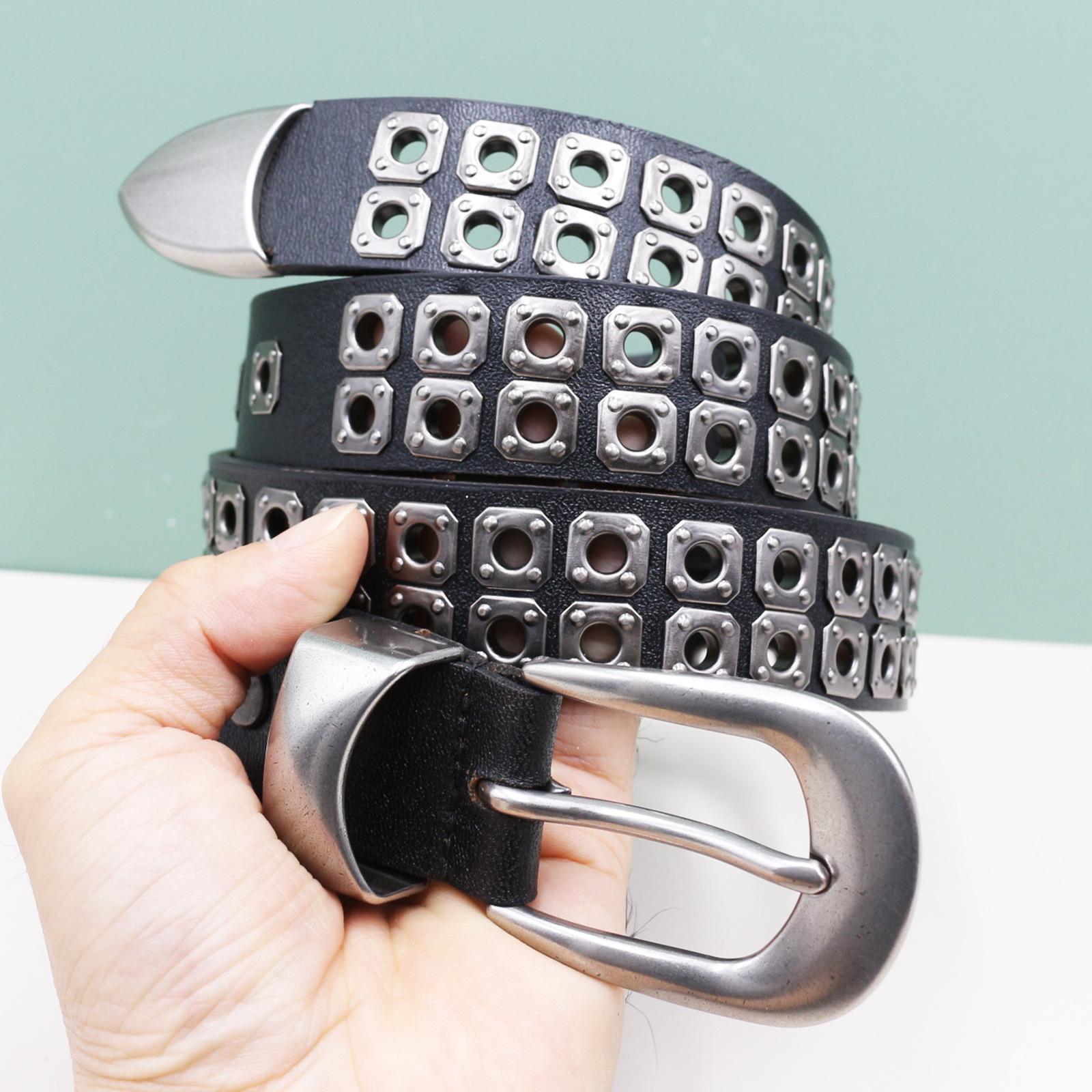 

Original Cleanfit Rivet Retro Black Cowhide Leather Eyelet Belt for Couples 115 cm чорний
