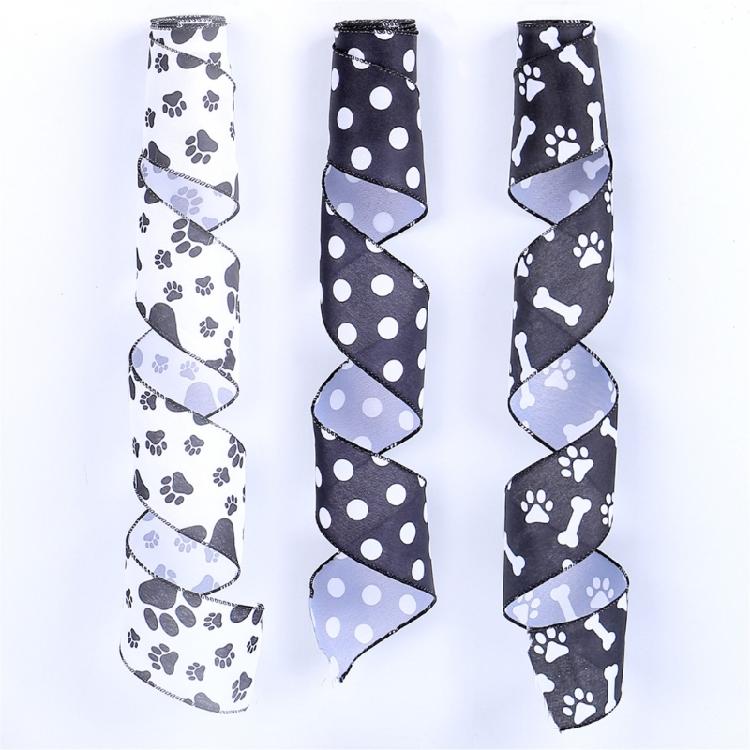 2.5inch Paw Print Wire Ribbon,Dog Ribbon,Polkas Dots Ribbon Wire Edged Ribbon