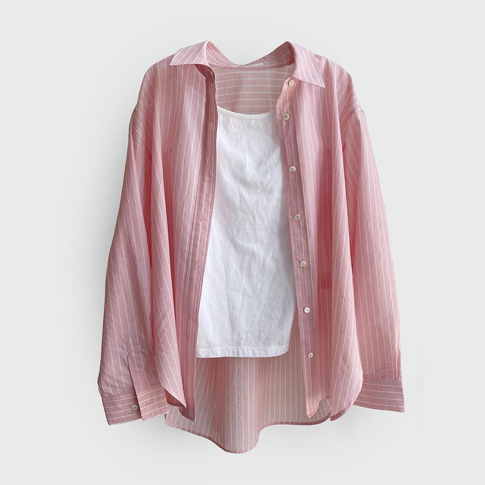 A Leaf Loose Fit Striped See-Through Shirt (3 Colors) Thin Conch/Free