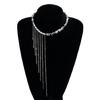 Irregular Bead Necklace with Multiple Tassels Adjustable Collarbone Chain Statement Choker for Fashion Enthusiasts