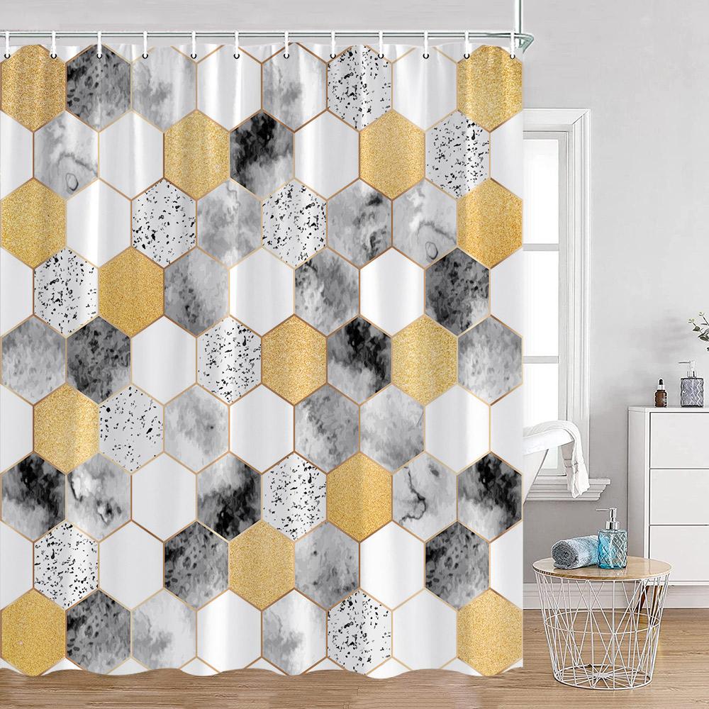Marble Pattern Bath Curtain Polyester Shower Curtains Geometric Bath Screen Printed Curtain Home Decorations For Bathroom Gift