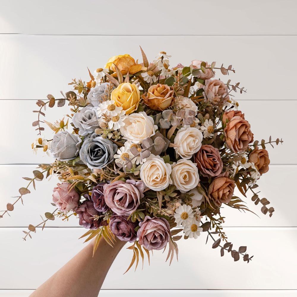 Artificial Rose Bouquet Fake Floral Ornament Complete Set Arrangement