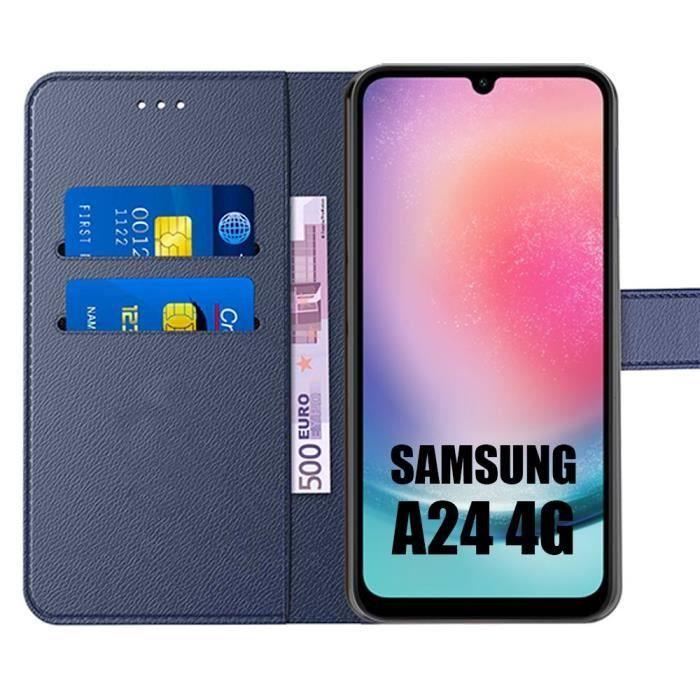 Coque intégrale pour samsung galaxy a24 protection en cuir pu bleu marine