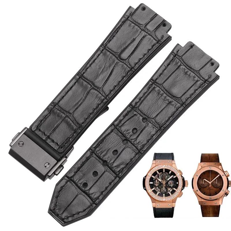 Für HUBLOT BIG BANG Echtes Leder 25mm*19mm Wasserdichtes Herren-Uhrenarmband Kette Uhr Gummi-Uhrenkette