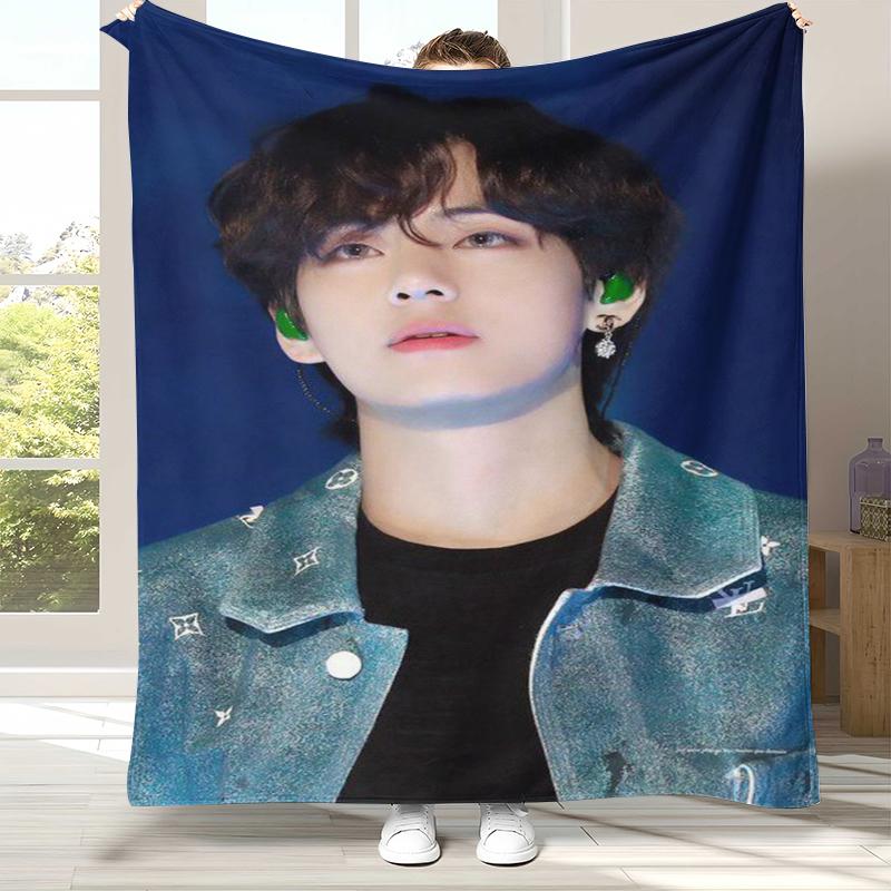 Kim Tae Hyung V Kpop B-BTS Flannel Blanket,Ultra Soft Warm Plush Throw for Home Bedroom Bed Sofa Cover Office Camping Picnic