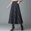 Women's Retro Wool Plaid Midi Skirt Autumn Plus Size Slim-Fitting A-Line Skirt for Pear Body Shape