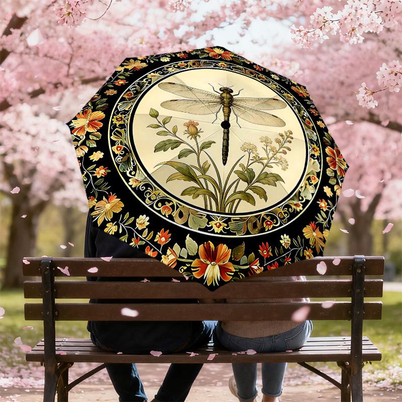 1PC Dragonfly Flowers Umbrella-8-Rib Reinforced, Automatic Open, Lightweight & Durable, Cute Fashion Accessory for Outdoor-W167