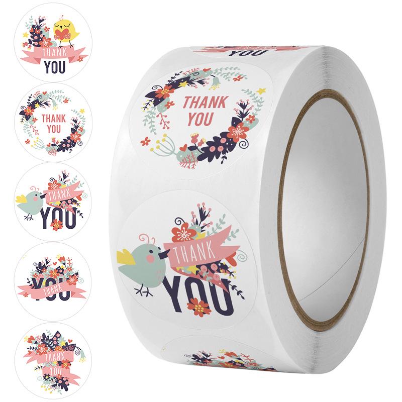 White Thank You Self-Adhesive Labels with Colorful Heart Design - Round Handmade Sealing Stickers