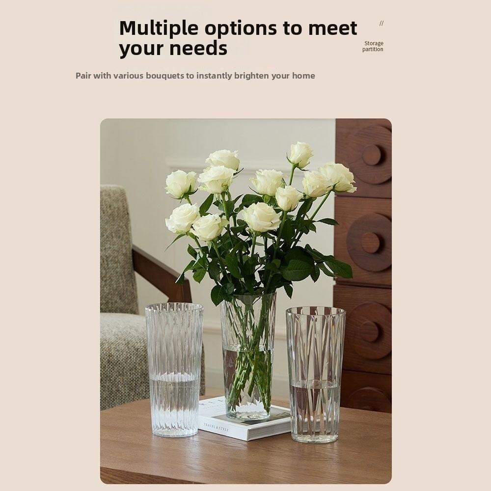 Modern Acrylic Clear Flower Vase Transparent Unbreakable Cylinder Vases Ribbed Design Flower Arrangement Hydroponic Decor