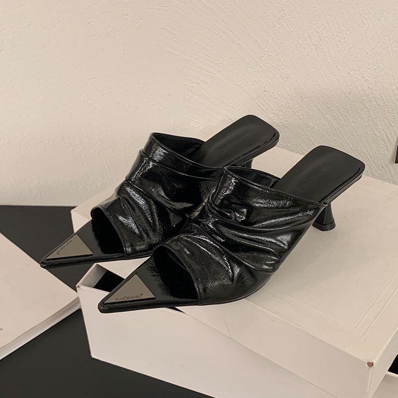 Fashion Fashion Pointed Toe Women Medium Heels Pumps Slides Shoes Slip On Footwear Shallow Ladies Thin Heels Shoes Female Sandals