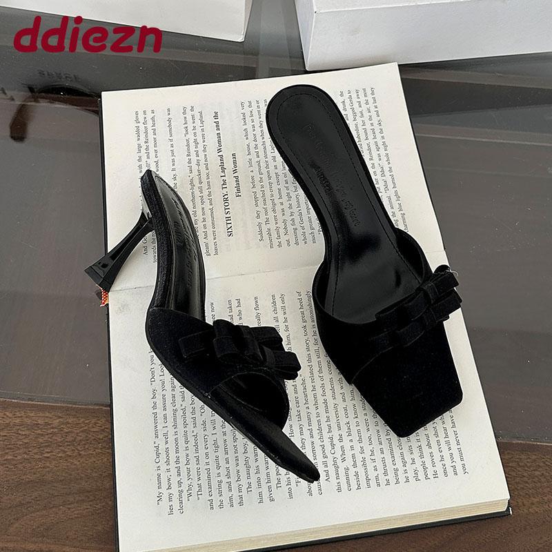 Fashion Pink Fashion Butterfly-Knot Ladies High Heels Sandals Female Slip On Footwear Elegant Women Heeled Sandals Shoes Slides Pumps