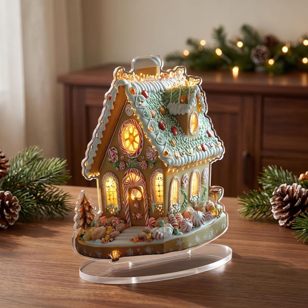 Christmas and Santa Flat Acrylic Ornament, Decorative Scene Figurine, 20 cm, 8