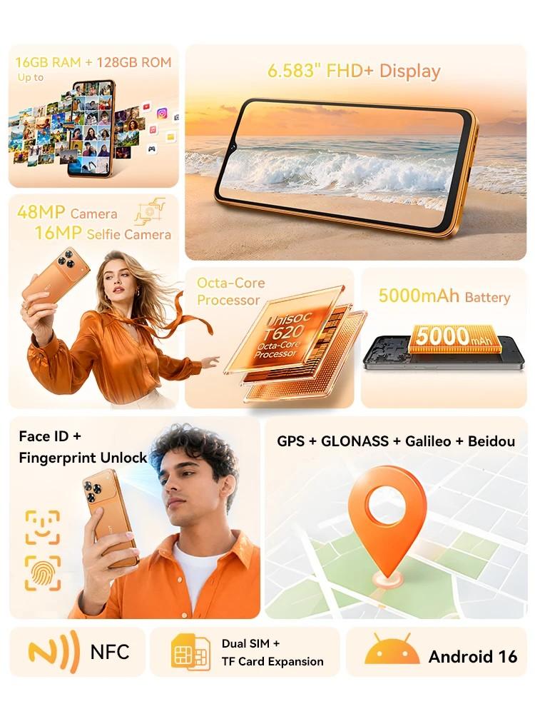 Smartphone Cubot A50 Android 16 Dual SIM 6GB 128GB 6.583-Inch 48MP 5000mAh Unlock Global Version NFC