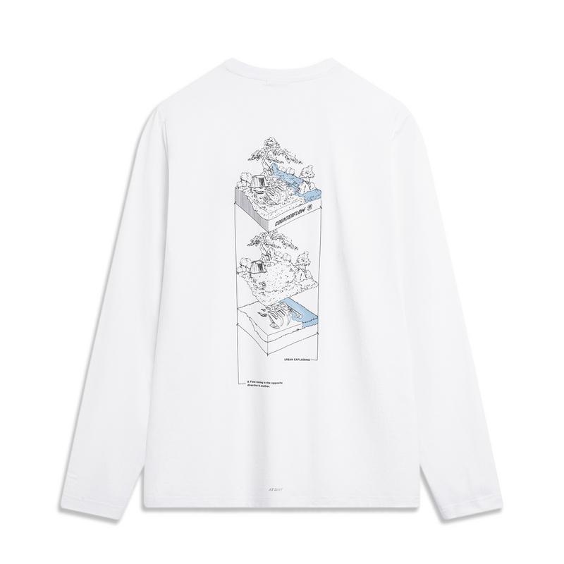 Li Ning CF Su Long In The Wild Solid Color Casual Crew Neck Pullover Long Sleeve T-Shirt Men Tops Standard-White ATLU111-1