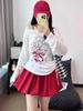 Plus-Size Red Bud Hem Midi Skirt for Women - Autumn Sweet Spicy Girl Cloud Fluffy A-Line Short Skirt