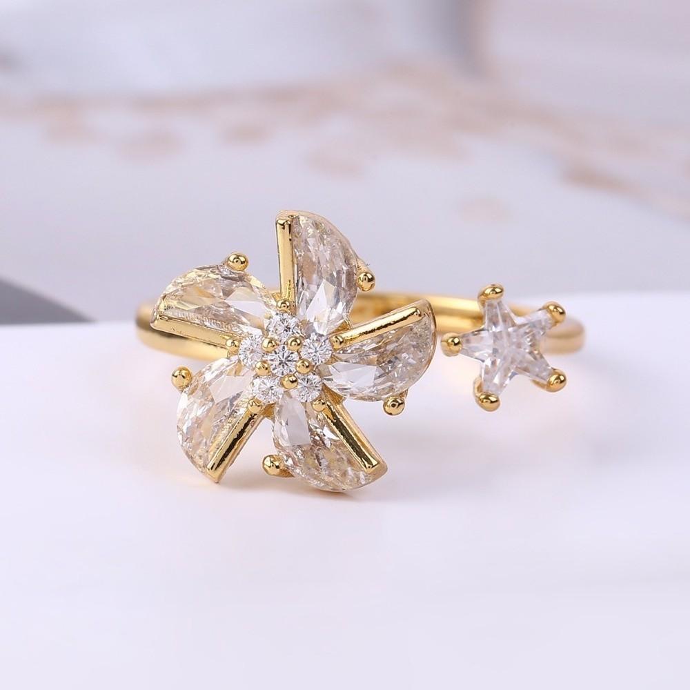 Zircon Rotatable Ring Star Rhinestone Crystal Flower Ring Flower Opening Ring For Women