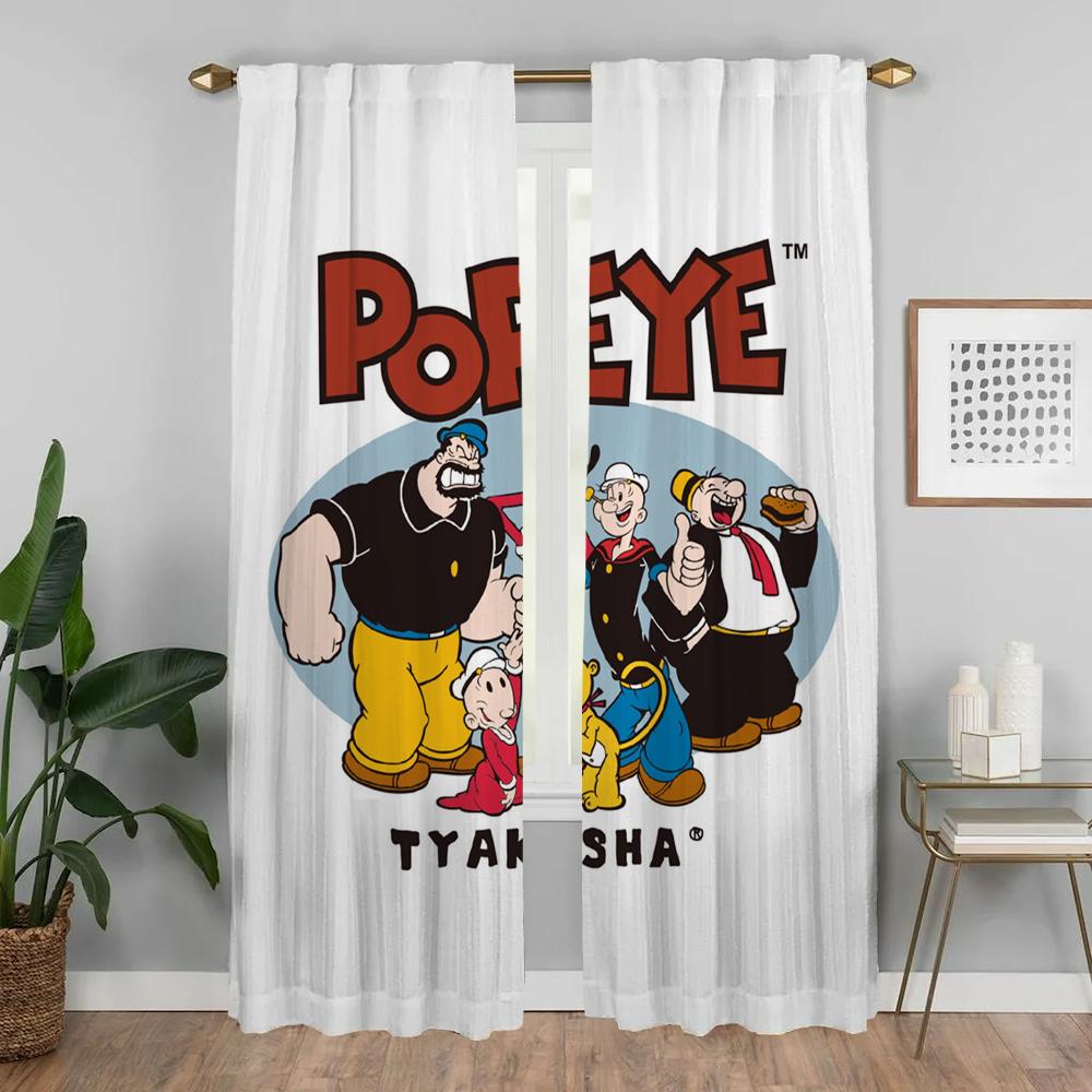 Popeye the Sailor Elegant Room Curtains for Living Room Home Interior Curtains 2 Pieces Tulle for Bedroom Halloween Decoration