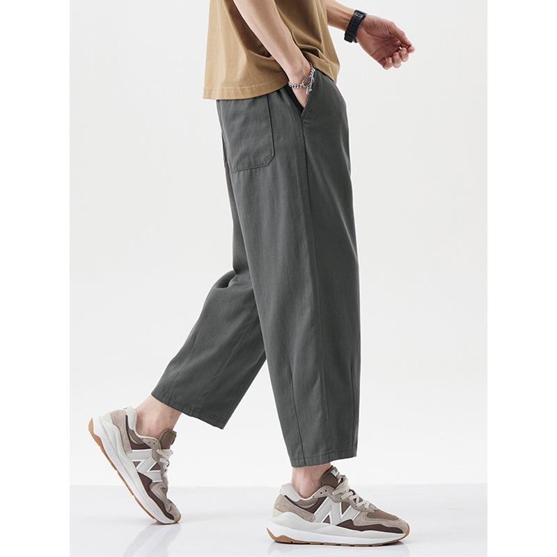 Mingge | New loose straight cotton eight-point pants men's solid color simple and versatile sports casual pants