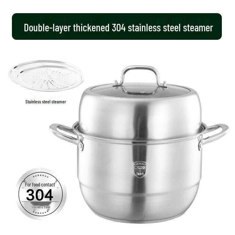 304 Stainless Steel Multi-Layer Steamer Pot with Composite Bottom and Steaming Rack 28cm (Composite Bottom)