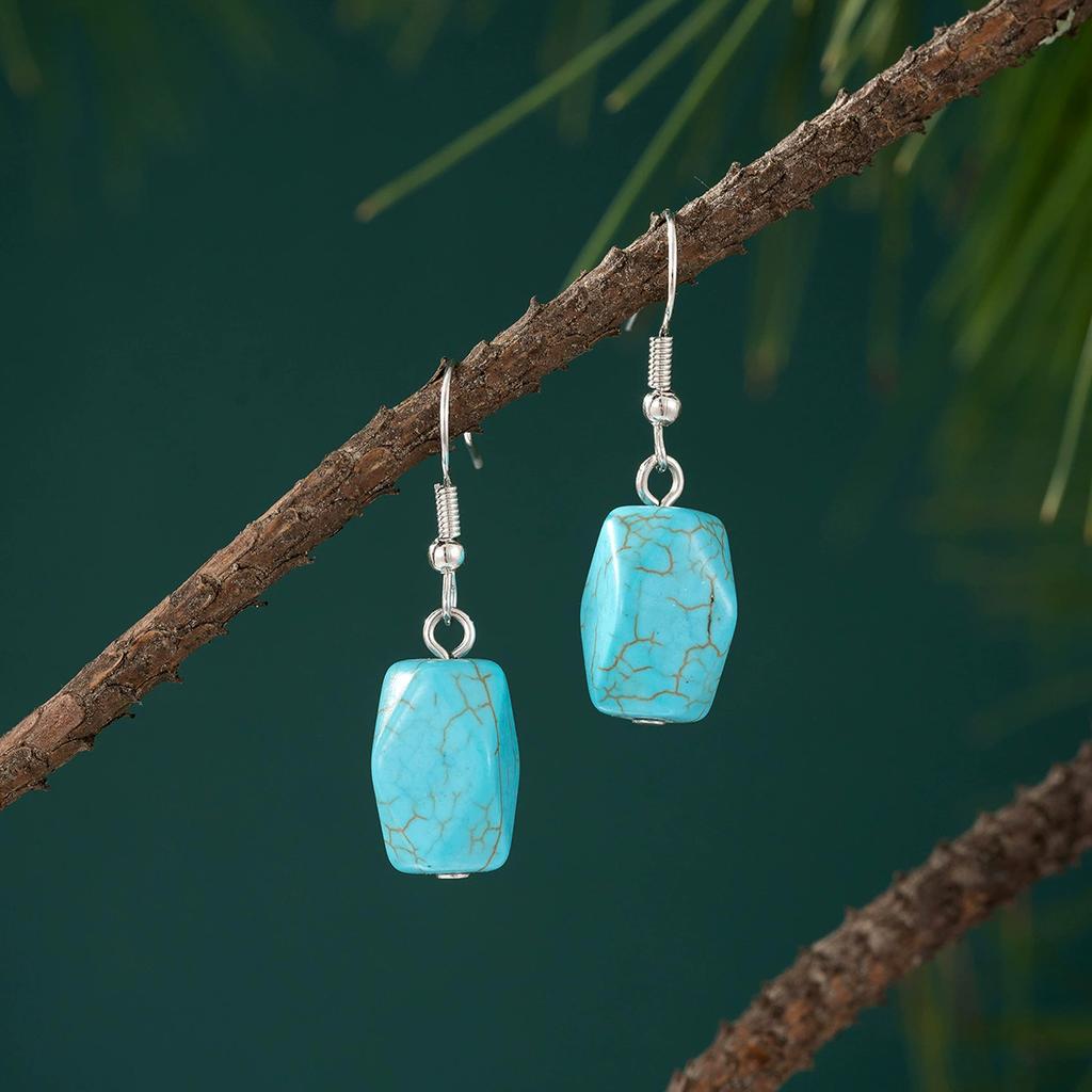 Multiple Design Vintage Natural Turquoise Stone Drop Earrings for Women Silver Color Stone Beads Dangle Earrings