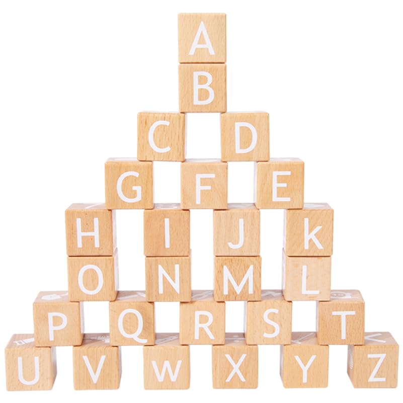 

STOBOK 26-Piece Wooden Alphabet Blocks, 3cm Square, Educational Building Blocks with Letter and Number Symbols, English Learning Toy for Kids