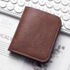 Genuine Leather Minimalist Mens Wallet Vertical Zip Around Bifold Slim RFID Blocking Vintage Retro Business Card Holder