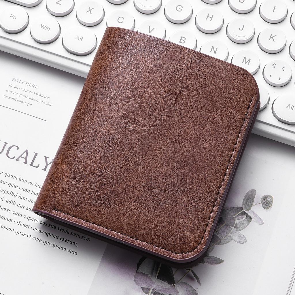 Genuine Leather Minimalist Mens Wallet Vertical Zip Around Bifold Slim RFID Blocking Vintage Retro Business Card Holder