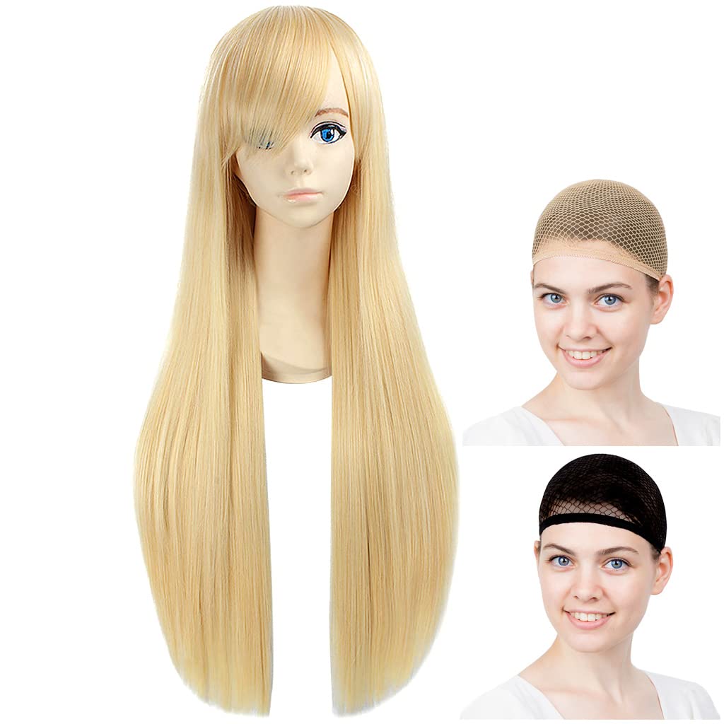 CaseEden Cosplay Wig, Full Wig, Heat Resistant, Long, 80cm, Gold, Light Gold, Blonde, WIG5523