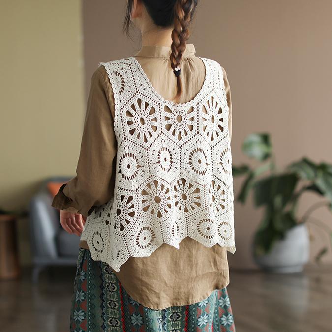 T-Shirt Women Knitting Lace Vest O-Neck Hollow Summer Style Basic Tops Tees Loose Clothing