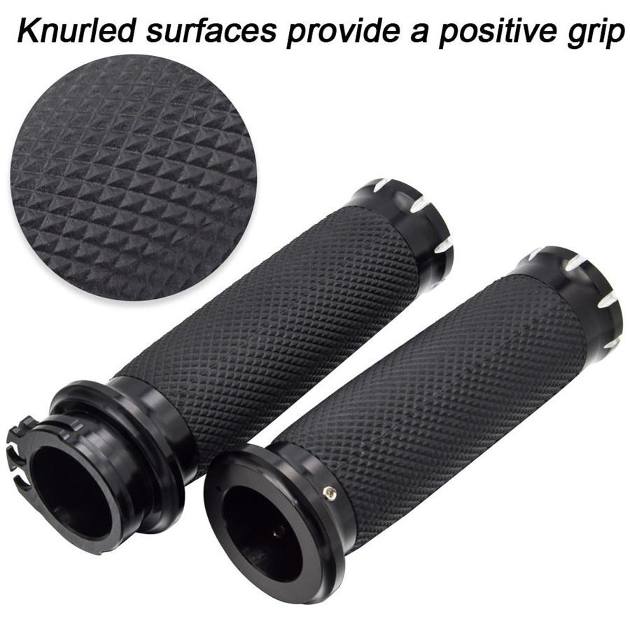 Black CNC 1" Motorcycle Handle Bar Hand Grips For Harley-Davidson Cruiser Chopper