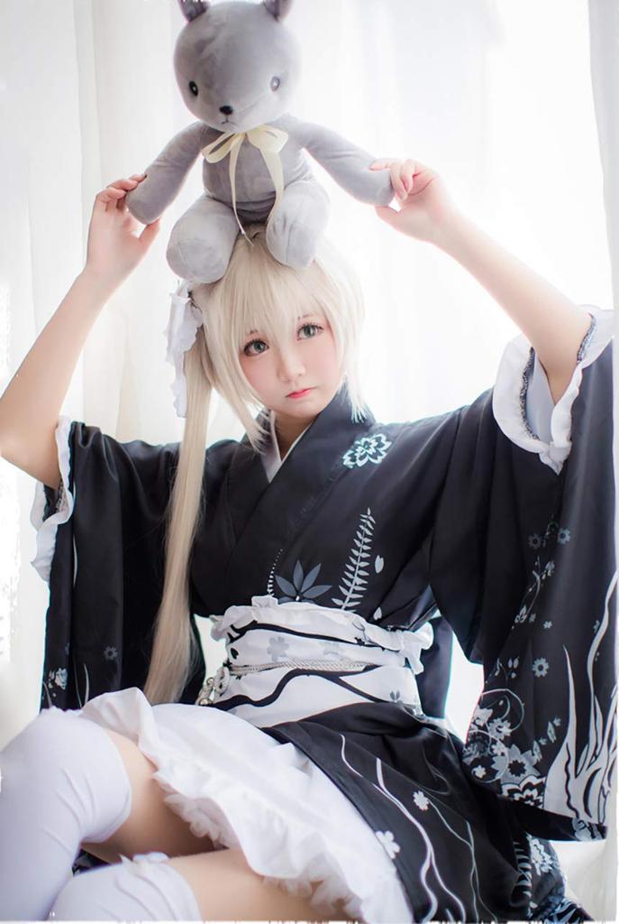 [Milky Time] Yosuga No Sora Kasugano Sora Cosplay Costume with Wig, Halloween Kimono, Yosuga Black Kimono