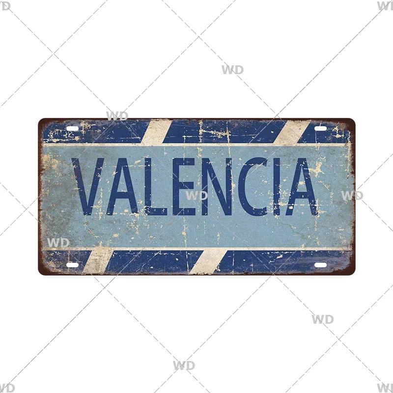 Spain City Metal Sign Licenses Plate Plaque Metal Vintage Tin Sign BARCELONA/MADRID/SEVILLE Flag Bar Pub Man Cave Club Poster