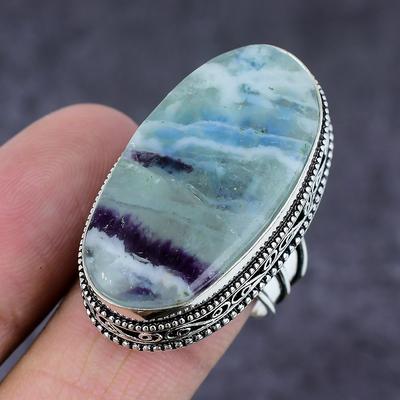 Natürlicher Fluorit-Edelstein, handgefertigt, 925er Sterlingsilber, Ringgröße 8 l6f18