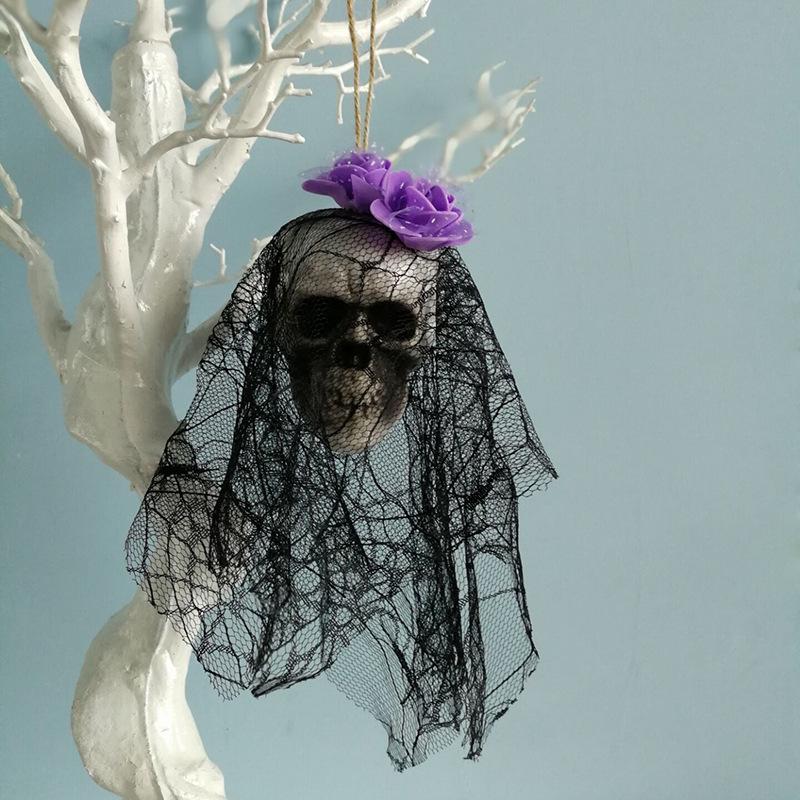Halloween Hanging Ghost Skull Decoration: Spooky Foam Skull Head Lace Ornament