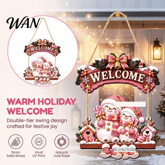 Festive Room Decoration for Holiday Wooden Christmas Welcome Sign, Front Door Hanging Rustic Gift Friends And Family Wall Decor with Elk/Santa