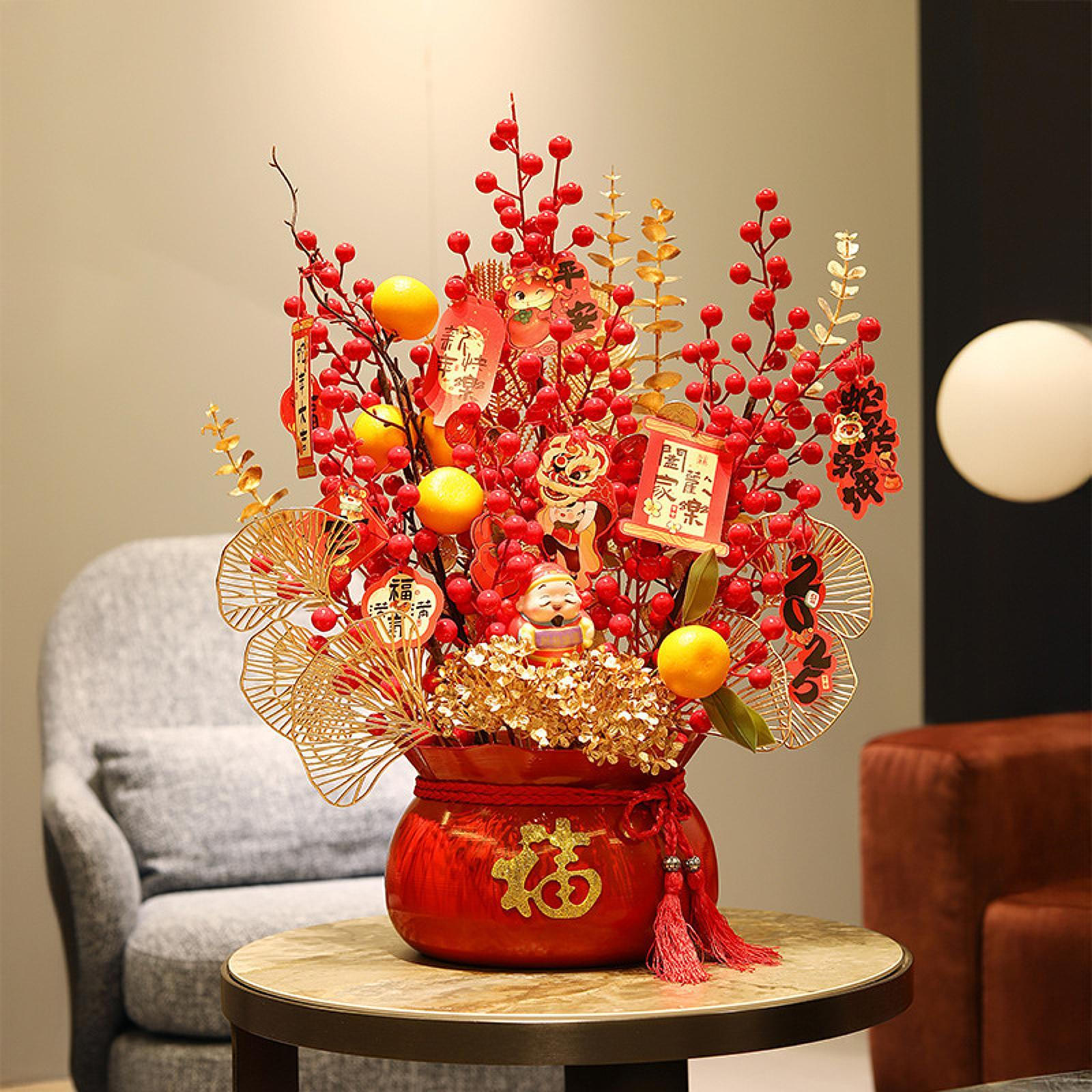 

Китайский год Искусственное растение в горшке 19x23,6 дюймов Декоративное украшение стола ручной работы Red Pot
