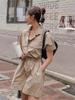 Tooling jumpsuit women's summer new casual versatile drawstring waist thin small wide leg shorts tide