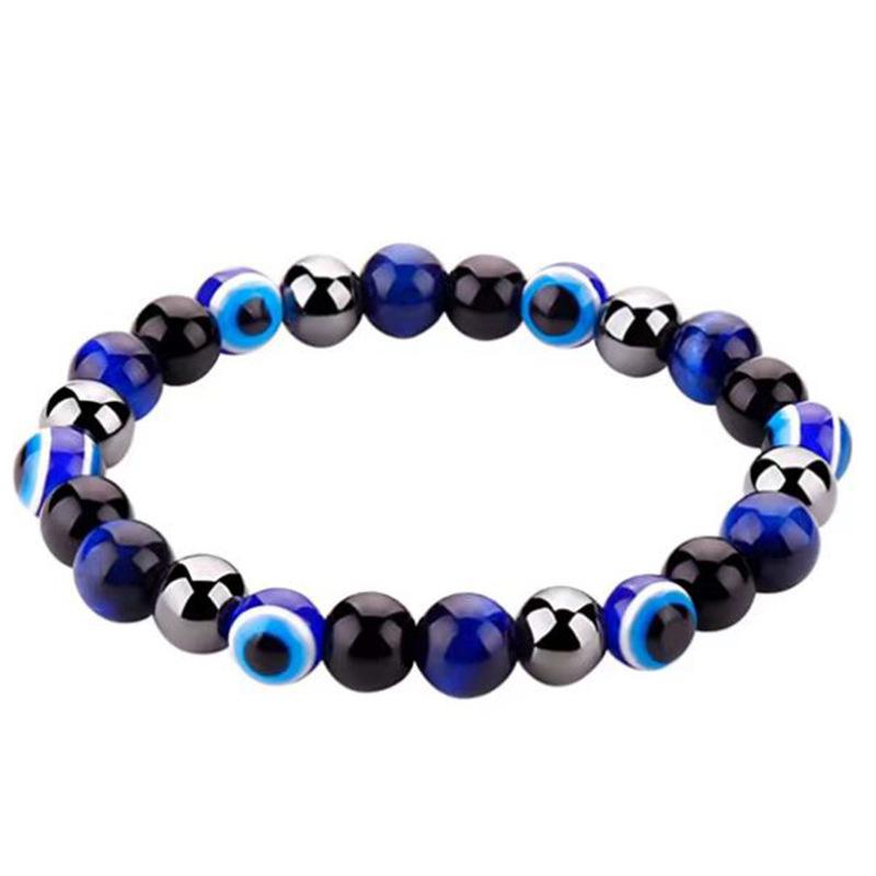 Evil Eye Bracelet 8mm Obsidian Beaded Woven Tiger's Eye Bracelet Obsidian Single Loop Tiger's Eye Bracelet
