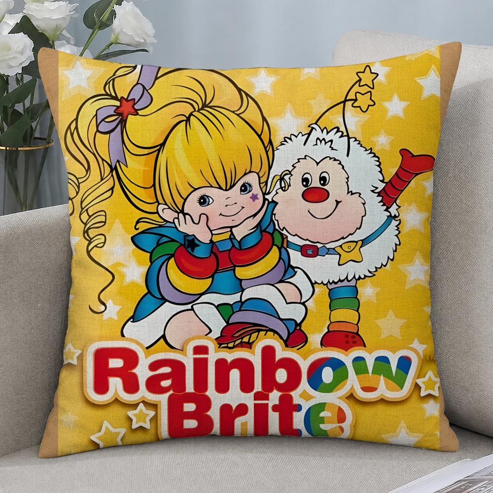 Cartoon Rainbow Brite Cushion Cover Cushion Covers Natural Linen Breathable Sofa Bedroom Decor Pillowcase