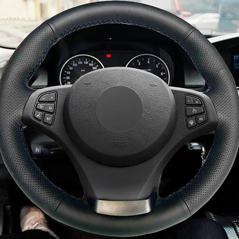For BMW E83 X3 2003-2010 E53 X5 2004-2006 hand stitched high quality black Genuine Leather Car Steering Wheel Cover