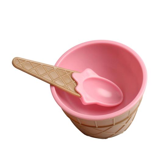 2Pcs Lovely Ice Cream Dessert Bowl Spoon Tableware Kid Party Dinnerware Supplies