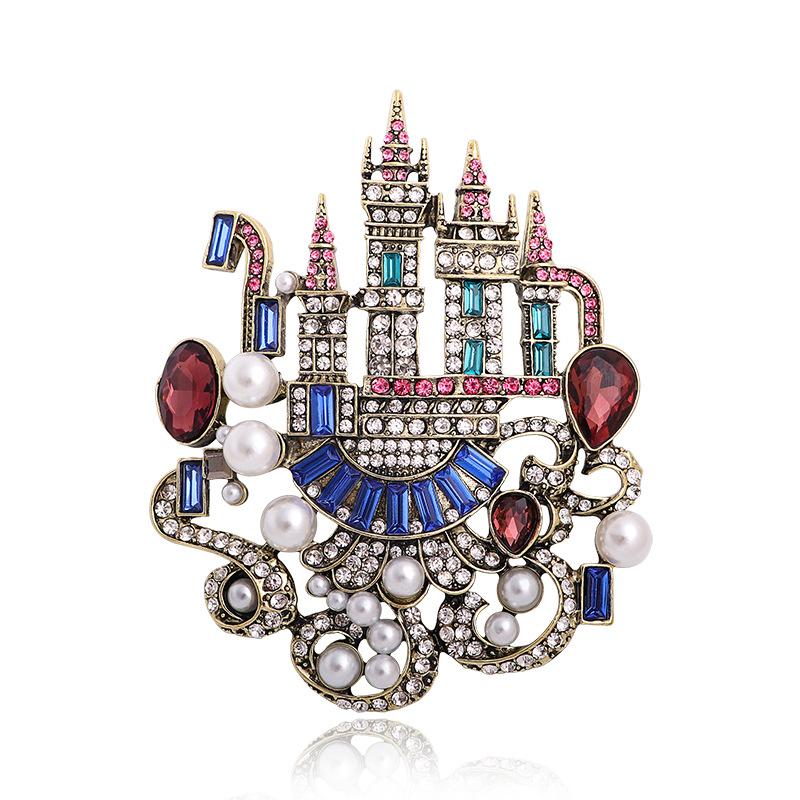 Broche Château Strass pour Femmes Vintage Palais Fête Banquet Épingle Cadeaux
